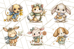 Tartan Scarf Fall Animals Clipart PNG, Cute Autumn Animals Product Image 4