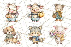 Tartan Scarf Fall Animals Clipart PNG, Cute Autumn Animals Product Image 3