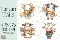 Tartan Scarf Fall Animals Clipart PNG, Cute Autumn Animals Product Image 1