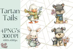 Tartan Scarf Fall Animals Clipart PNG, Cute Autumn Animals Product Image 1