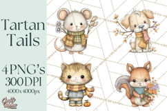 Tartan Scarf Fall Animals Clipart PNG, Cute Autumn Animals Product Image 1