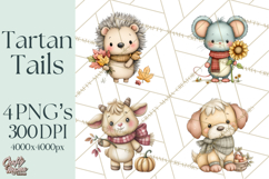 Tartan Scarf Fall Animals Clipart PNG, Cute Autumn Animals Product Image 1