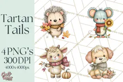 Tartan Scarf Fall Animals Clipart PNG, Cute Autumn Animals Product Image 1