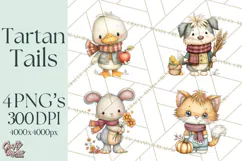 Tartan Scarf Fall Animals Clipart PNG, Cute Autumn Animals Product Image 1