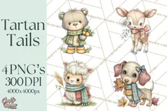Tartan Scarf Fall Animals Clipart PNG, Cute Autumn Animals Product Image 1