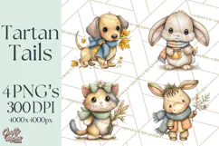 Tartan Scarf Fall Animals Clipart PNG, Cute Autumn Animals Product Image 1