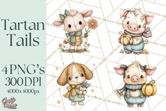 Tartan Scarf Fall Animals Clipart PNG, Cute Autumn Animals Product Image 1