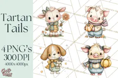 Tartan Scarf Fall Animals Clipart PNG, Cute Autumn Animals Product Image 1