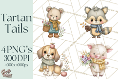 Tartan Scarf Fall Animals Clipart PNG, Cute Autumn Animals Product Image 1