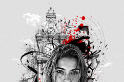 Trash Polka Style Woman and Clock Tower Graphic Art Design Product Image 10