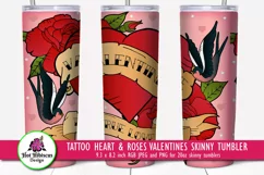 vintage tattoo style valentines heart and roses skinny tumbler design