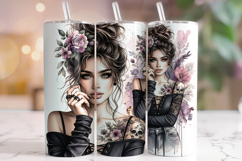 Tattoo Woman Tumbler Wrap, Floral Tumbler PNG, Flowers PNG Product Image 1