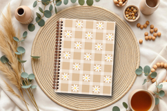 Taupe daisy gingham seamless patterns png Digital paper Product Image 5