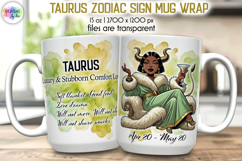 Zodiac Sign Mug Wrap PNG, Taurus 15oz Sublimation Print Product Image 1