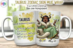 Zodiac Sign Mug Wrap PNG, Taurus 15oz Sublimation Print Product Image 1