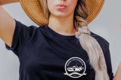 the getaway car automotive logo in white print on a women&#039;s black tank 