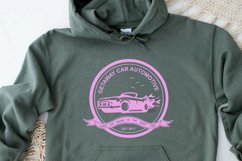 the getaway car automotive logo on a army green hoodie