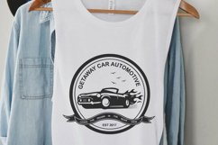 the getaway car automotive logo on a women's white tank