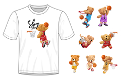 Teddy Bears Playing Basketball Vector Set, Seamless Pattern Product Image 2