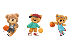 Teddy Bears Playing Basketball Vector Set, Seamless Pattern Product Image 3