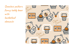 Teddy Bears Playing Basketball Vector Set, Seamless Pattern Product Image 6