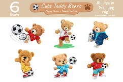 Teddy Bears Playing Soccer, Vector Set, Seamless Pattern Product Image 1
