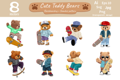 Cute Teddy Bears Skateboarding, Seamless Pattern Product Image 1
