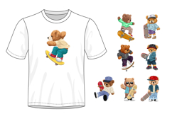 Cute Teddy Bears Skateboarding, Seamless Pattern Product Image 2