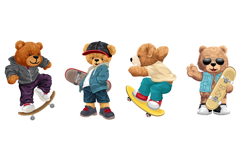 Cute Teddy Bears Skateboarding, Seamless Pattern Product Image 4