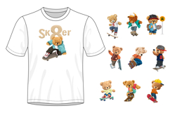 Vector Teddy Bears Skateboarding, Seamless Pattern Product Image 2