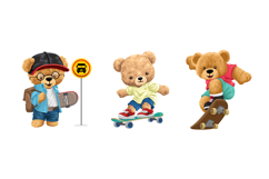 Vector Teddy Bears Skateboarding, Seamless Pattern Product Image 4