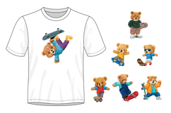 Vector Cute Teddy Bears Skateboarding, Seamless Pattern Product Image 2