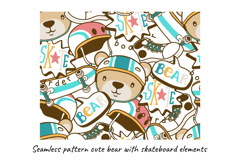 Vector Cute Teddy Bears Skateboarding, Seamless Pattern Product Image 5