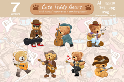 Cute Teddy Bears with Musical Instruments, Seamless Pattern Product Image 1
