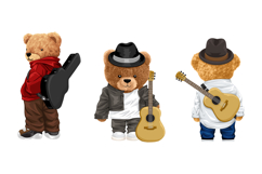 Cute Teddy Bears in Rock Style with Guitar, Seamless Pattern Product Image 4