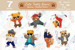 Dancing Teddy Bears with Seamless Music Pattern Product Image 1
