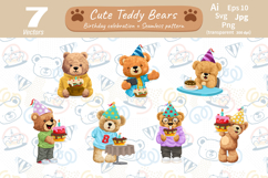Birthday Teddy Bears with Seamless Party Pattern Product Image 1