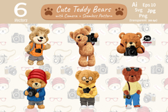 Teddy Bear Photographers I 6 Cute Characters I Seamless Patt Product Image 1