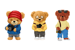 Teddy Bear Photographers I 6 Cute Characters I Seamless Patt Product Image 3