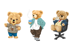 Coffee Time Teddy Bears Illustrations with Seamless Pattern Product Image 3