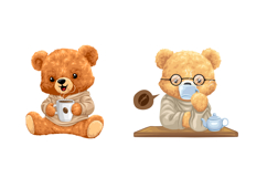 Coffee Time Teddy Bears Illustrations with Seamless Pattern Product Image 4