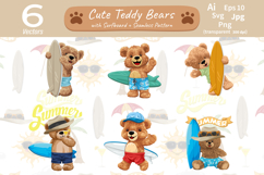 Summer Surfing Teddy Bears I Seamless pattern Product Image 1