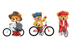 Teddy Bears Riding Bicycles in Stylish Outfits Product Image 3