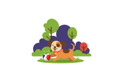 Happy playful dog running with a colorful ball in flat vecto Product Image 1