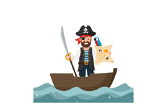 Pirate character sailing on a ship with a map in flat vector Product Image 1