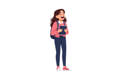 Happy student with backpack holding tablet in flat vector il Product Image 1