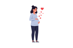 Pregnant woman with hearts above, flat vector art style, vec Product Image 1