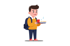 Young boy holding food and drink in flat vector art Product Image 1