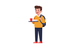 Young man holding a tray with food and drink in flat vector Product Image 1
