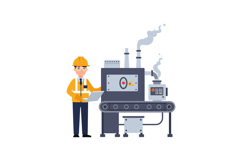 Worker operating machine with control panel in flat vector a Product Image 1